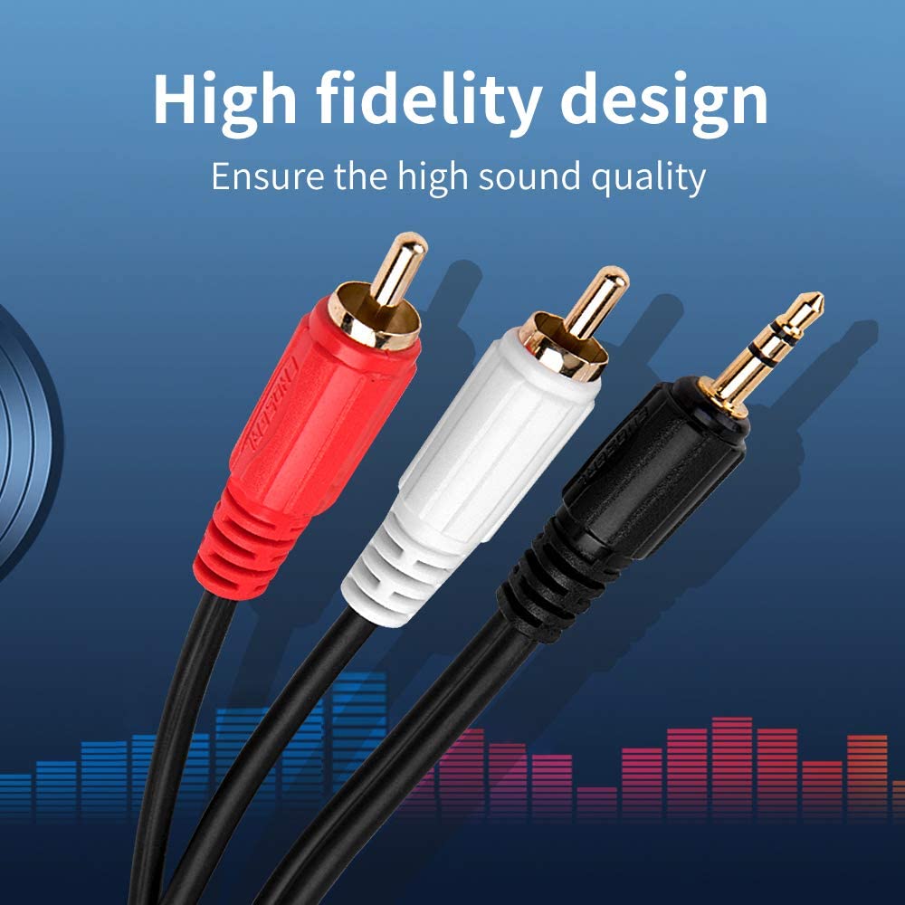 Choseal Branded 3.5mm Audio Cable to 2 RCA Male Aux Cable 1.8M & 3M, Gold Plated Speaker Cable Compatible Car MP3 CD Player Mobile Phone PC